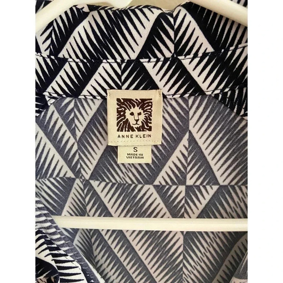 Anne Klein Navy/White Small Long Sleeve Button Down Geometric Print Dress - Picture 10 of 12